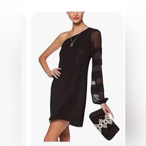 Lilly Pulitzer One-Shoulder Black Sheer-Sleeve Dress